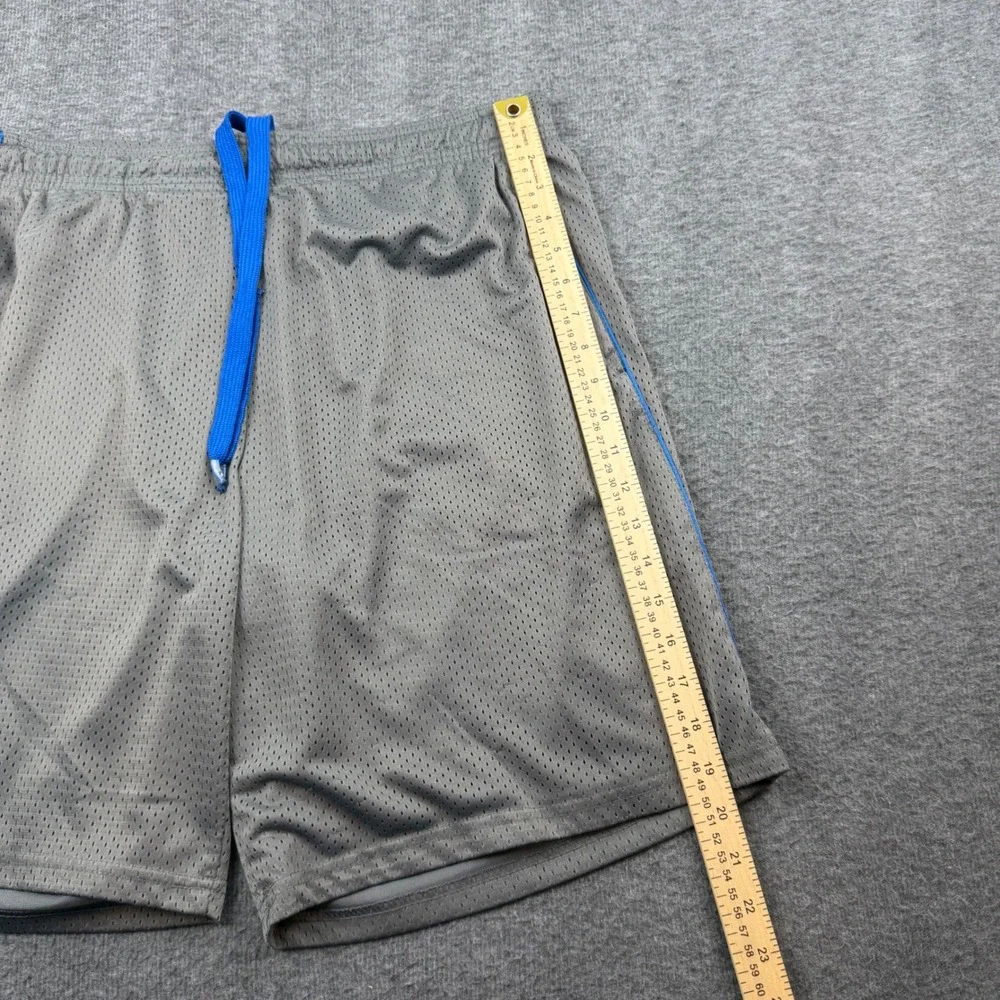 Reebok Mesh Athletic Shorts Men's L Grey Blue Piping Drawstring Gym Workout‎